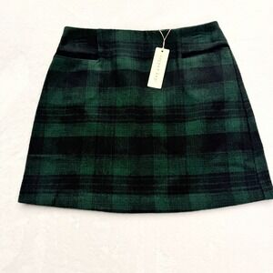 Copper Key A Line Mini Skirt Womens Small Green Black Plaid Wool Blend
